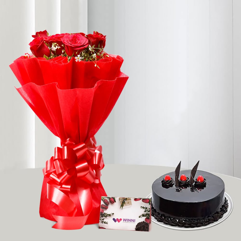 Red Roses And Chocolate Cake