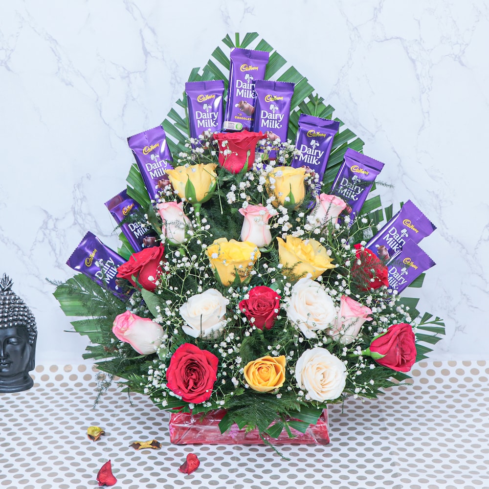 Mixed Roses With Dairy Milk Chocolates