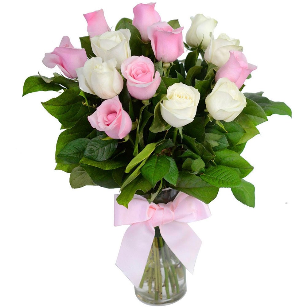 Pink And White Roses Bunch
